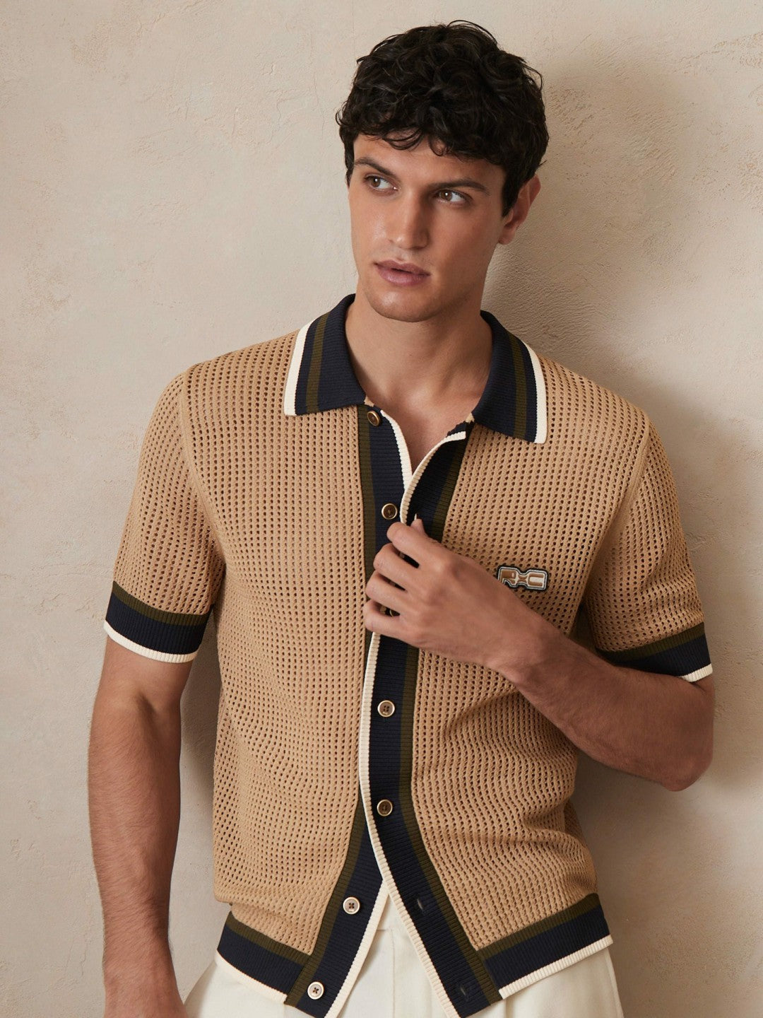 | Ché Crochet Tipped Shirt Camel | Mens