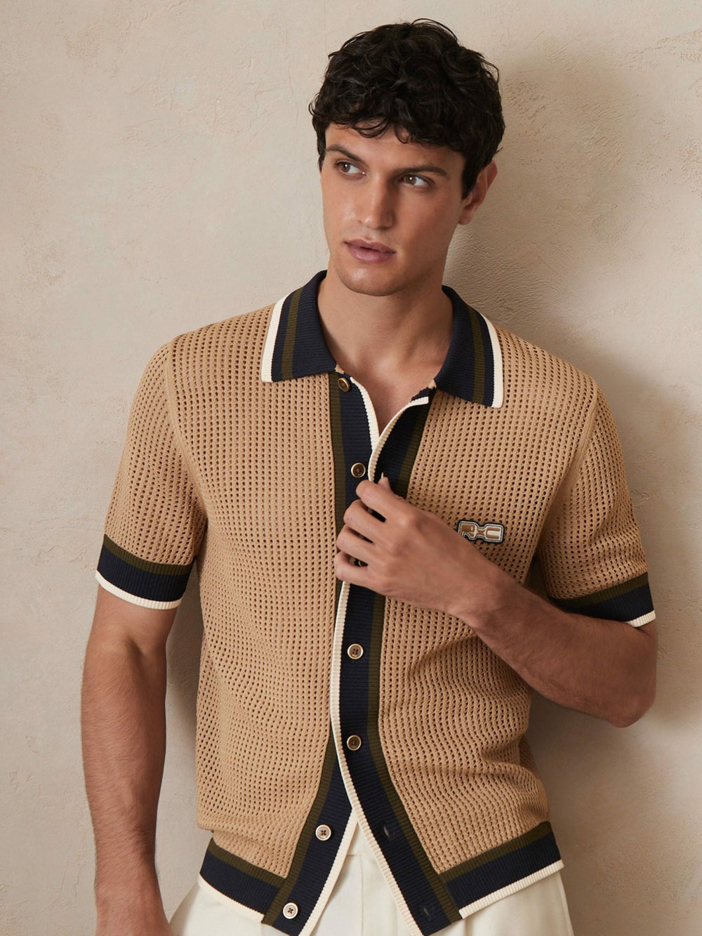 | Ché Crochet Tipped Shirt Camel | Mens