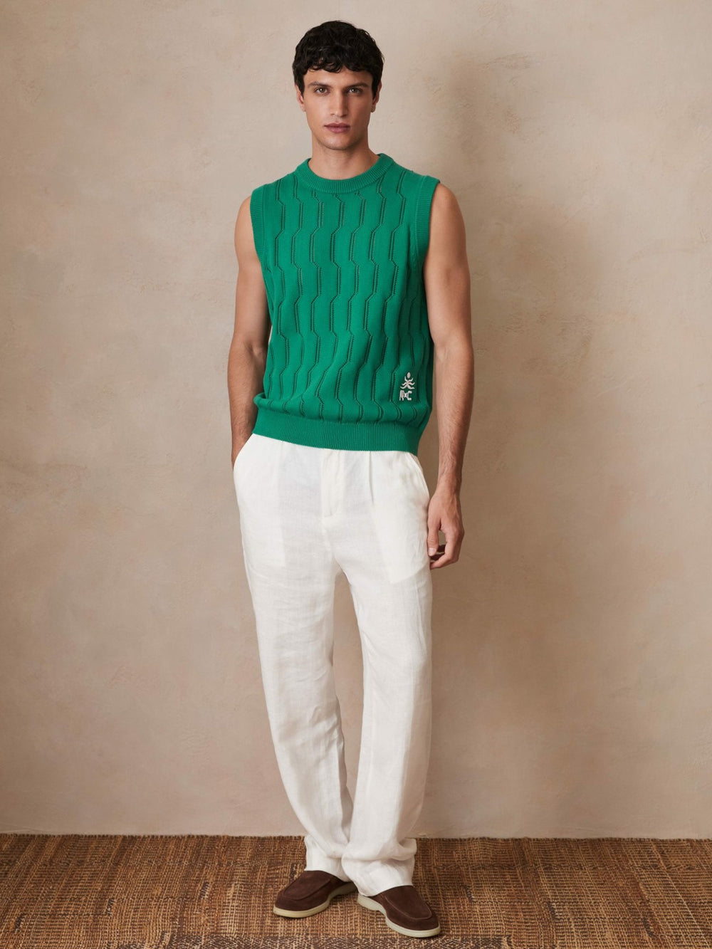 Ché Pointelle Crew-Neck Vest Bright Green | Mens