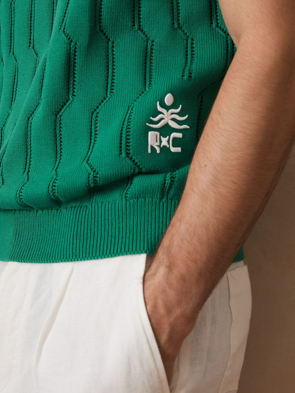Ché Pointelle Crew-Neck Vest Bright Green | Mens