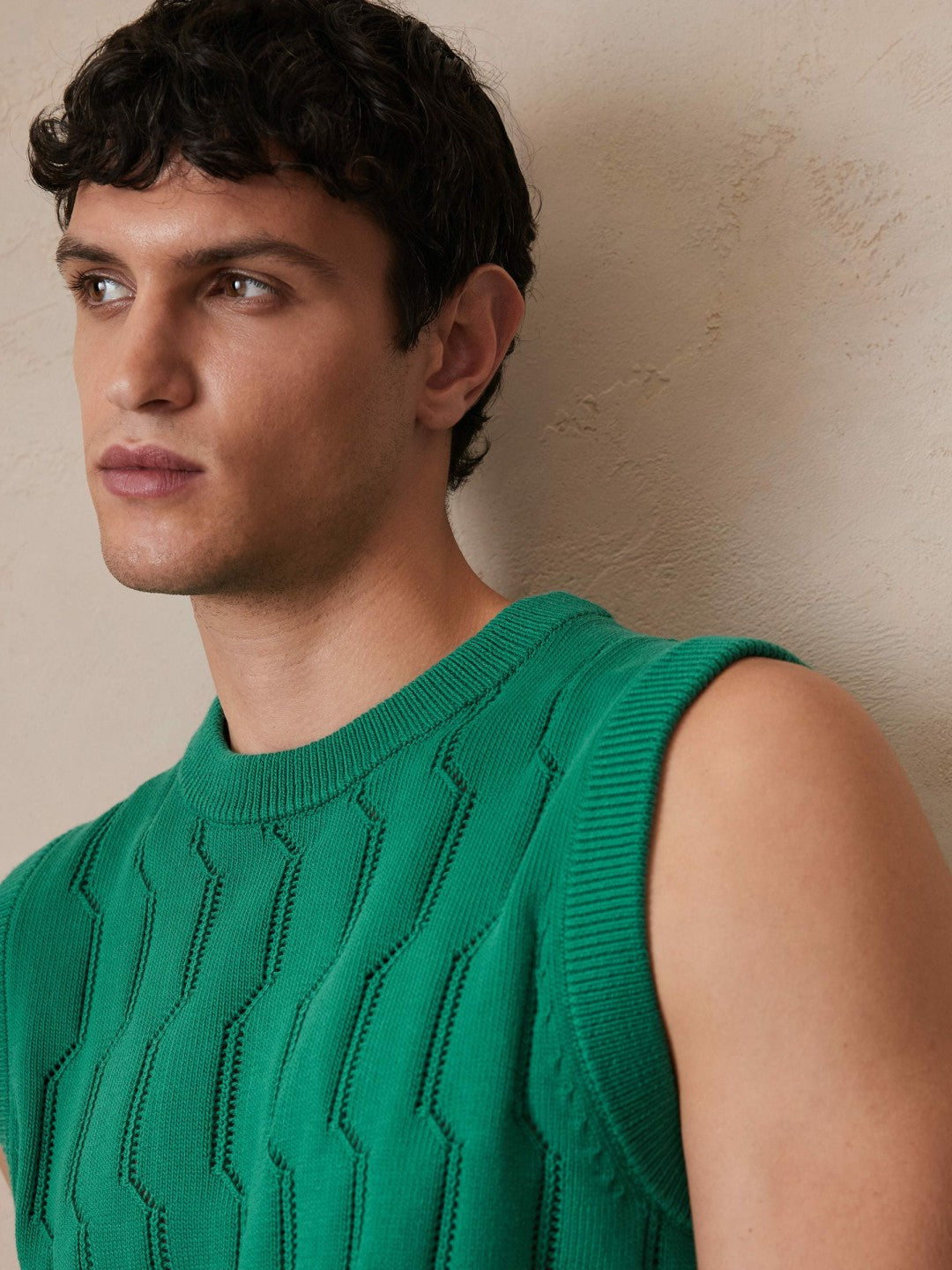 Ché Pointelle Crew-Neck Vest Bright Green | Mens