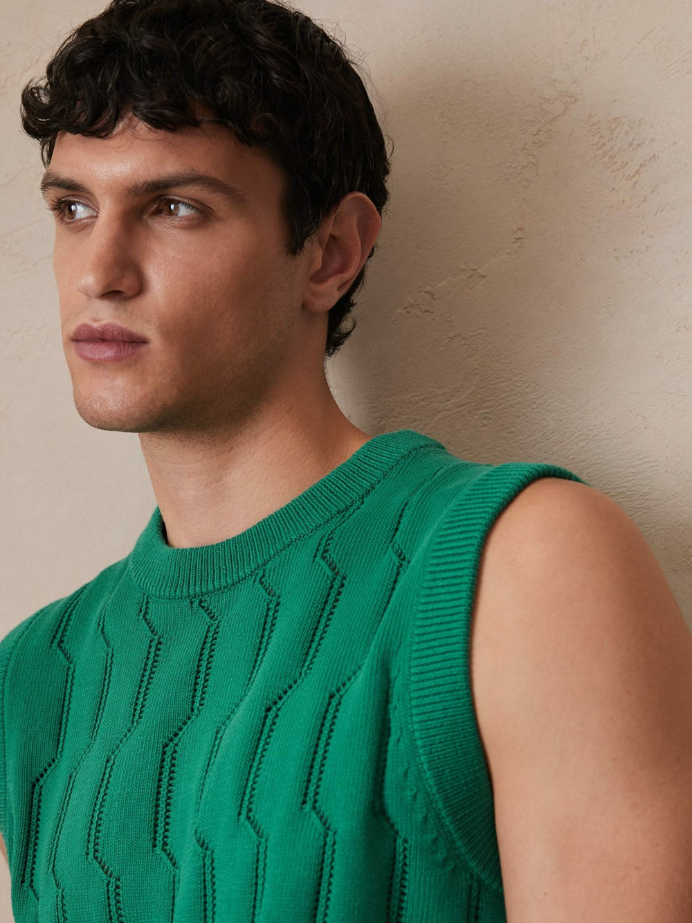 Ché Pointelle Crew-Neck Vest Bright Green | Mens