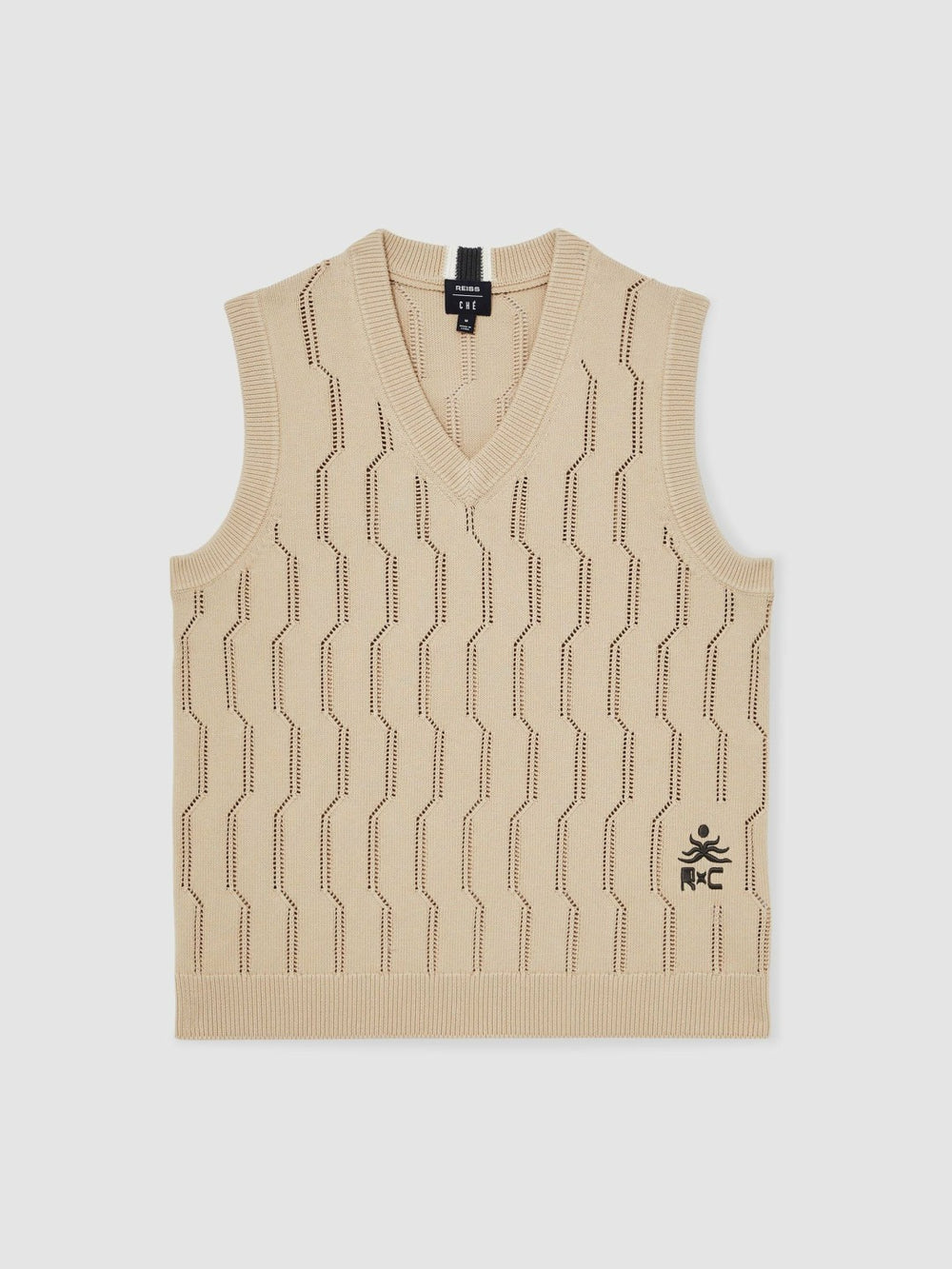 | Ché Pointelle V-Neck Vest Stone | Mens