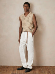 | Ché Pointelle V-Neck Vest Stone | Mens