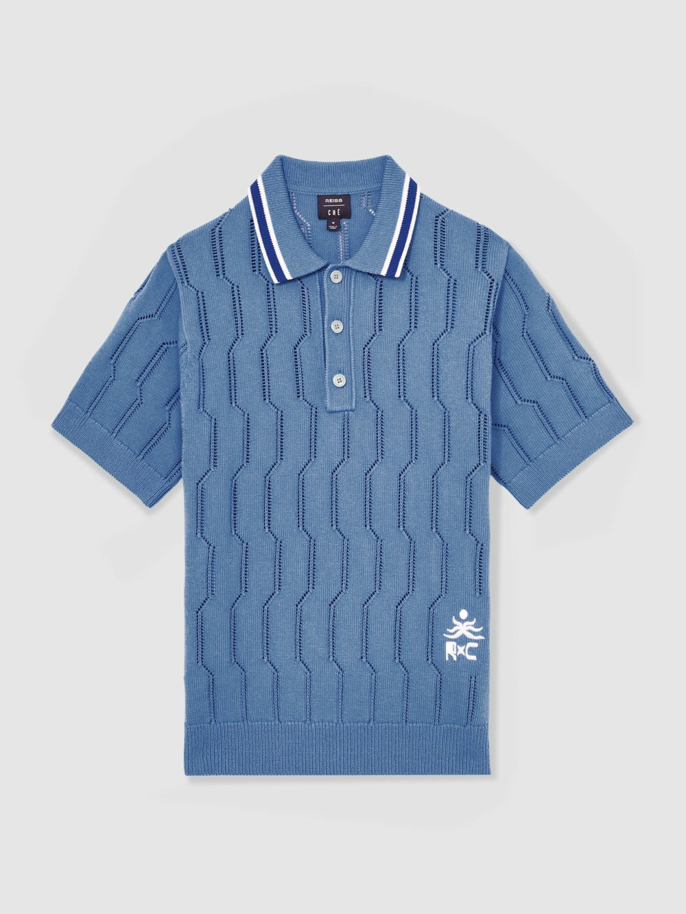 | Ché Cotton Pointelle Polo Shirt Blue | Mens