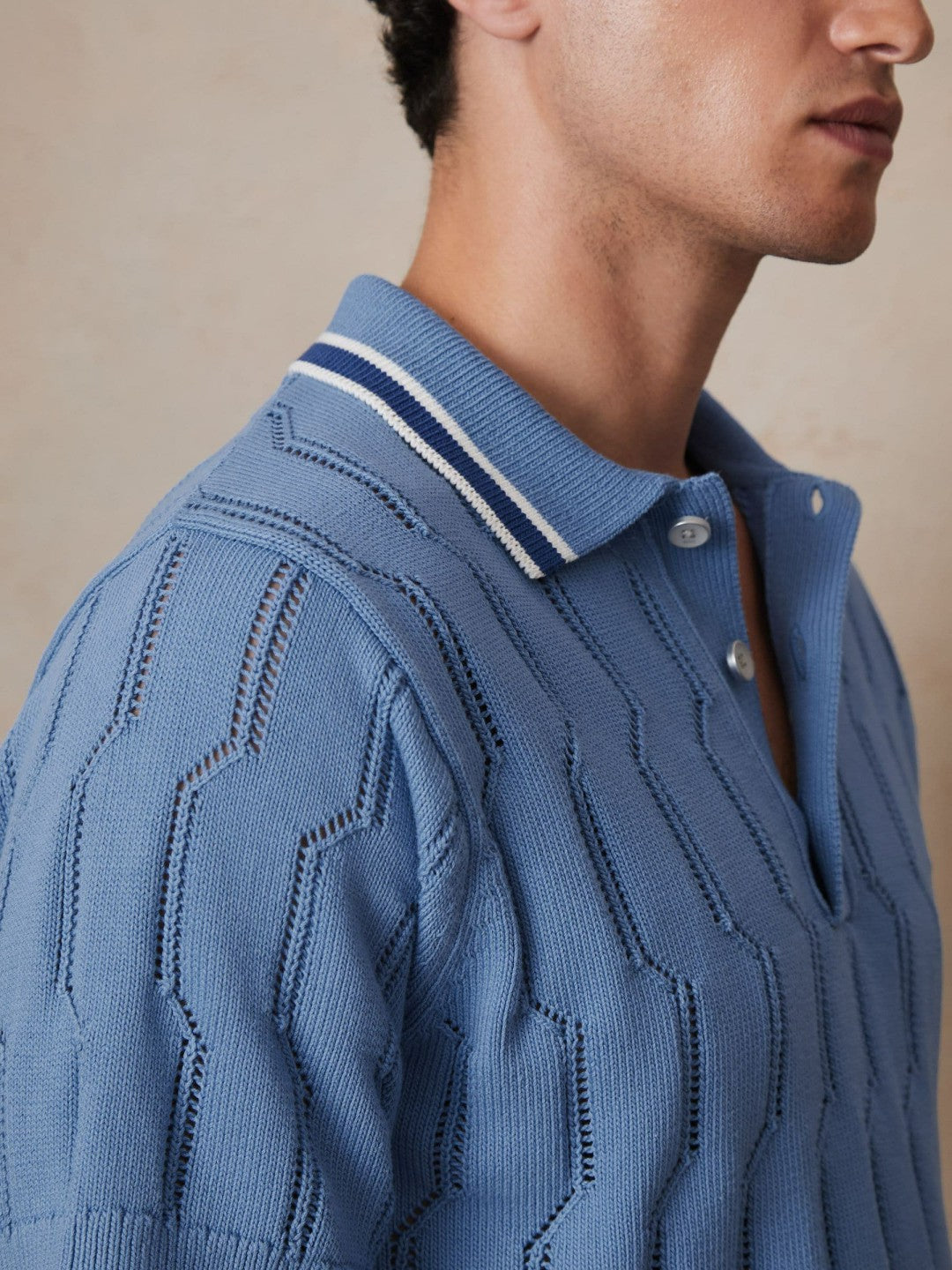 | Ché Cotton Pointelle Polo Shirt Blue | Mens