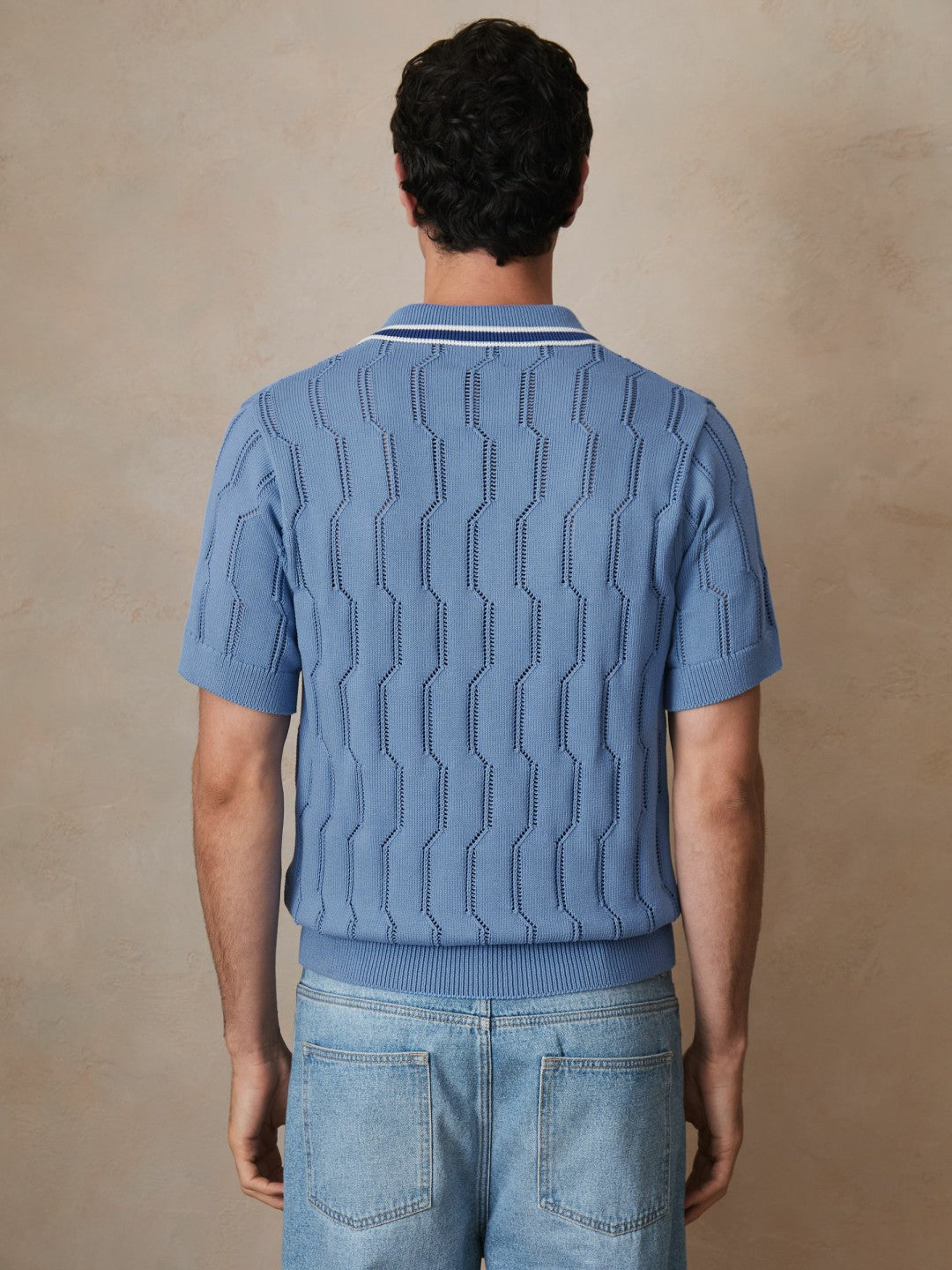 | Ché Cotton Pointelle Polo Shirt Blue | Mens