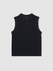 Cotton-Blend Crochet Vest Navy | Mens