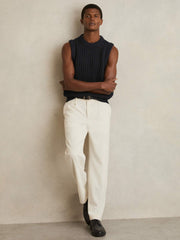 Cotton-Blend Crochet Vest Navy | Mens