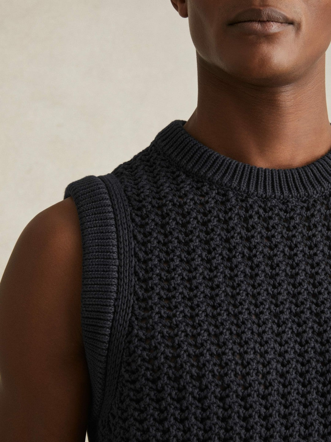 Cotton-Blend Crochet Vest Navy | Mens