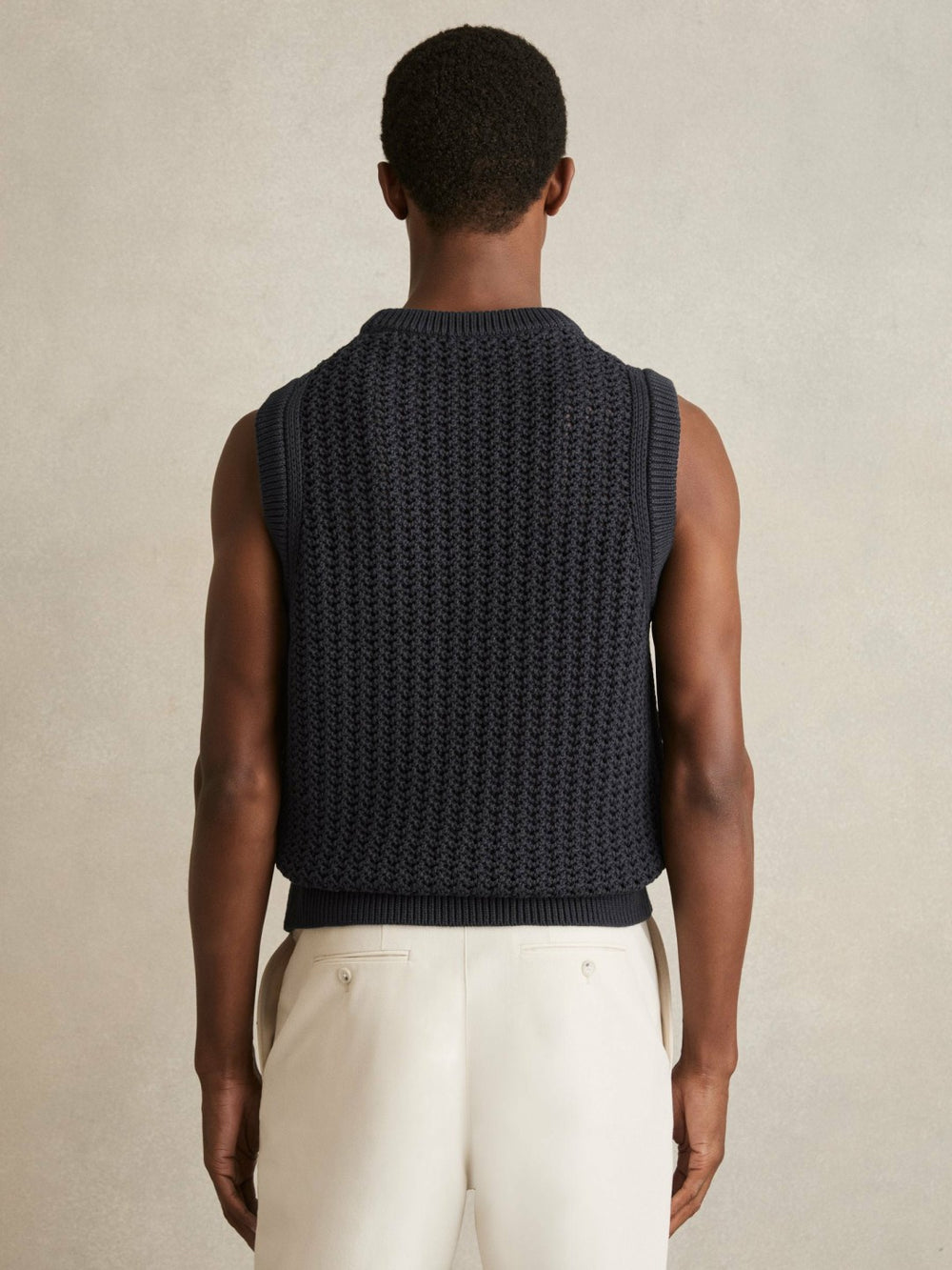 Cotton-Blend Crochet Vest Navy | Mens
