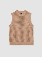 Cotton-Blend Crochet Vest Soft Camel | Mens