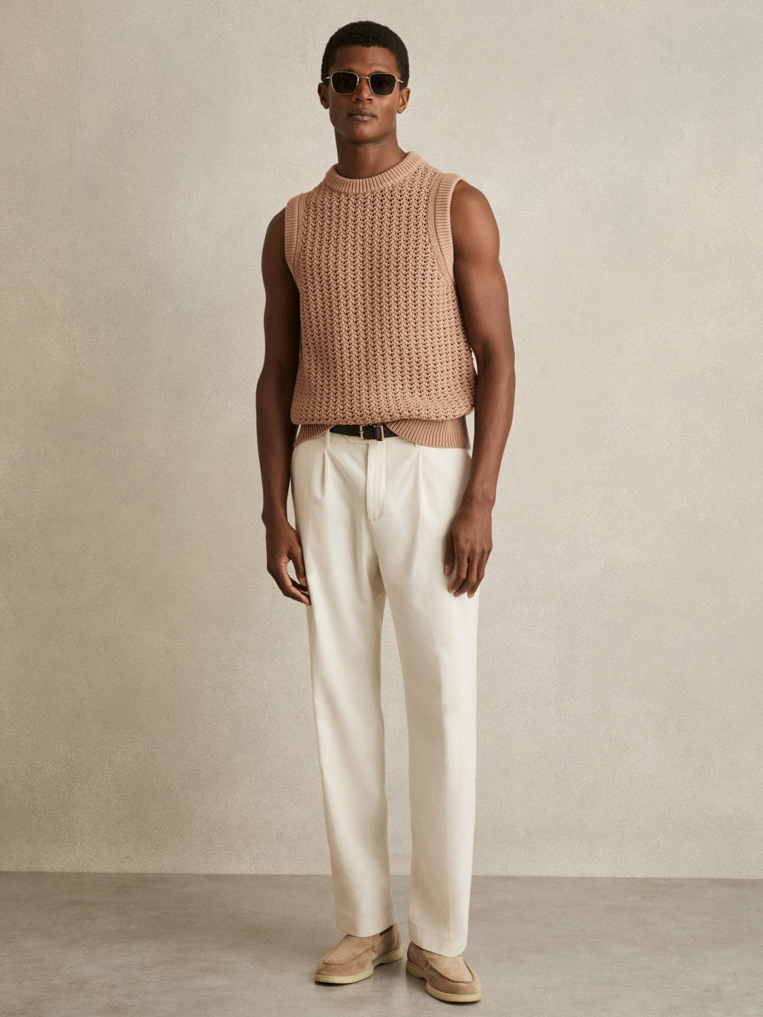 Cotton-Blend Crochet Vest Soft Camel | Mens