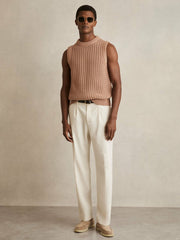 Cotton-Blend Crochet Vest Soft Camel | Mens