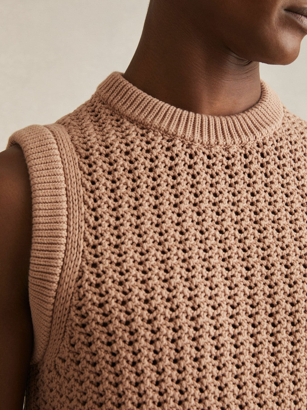 Cotton-Blend Crochet Vest Soft Camel | Mens