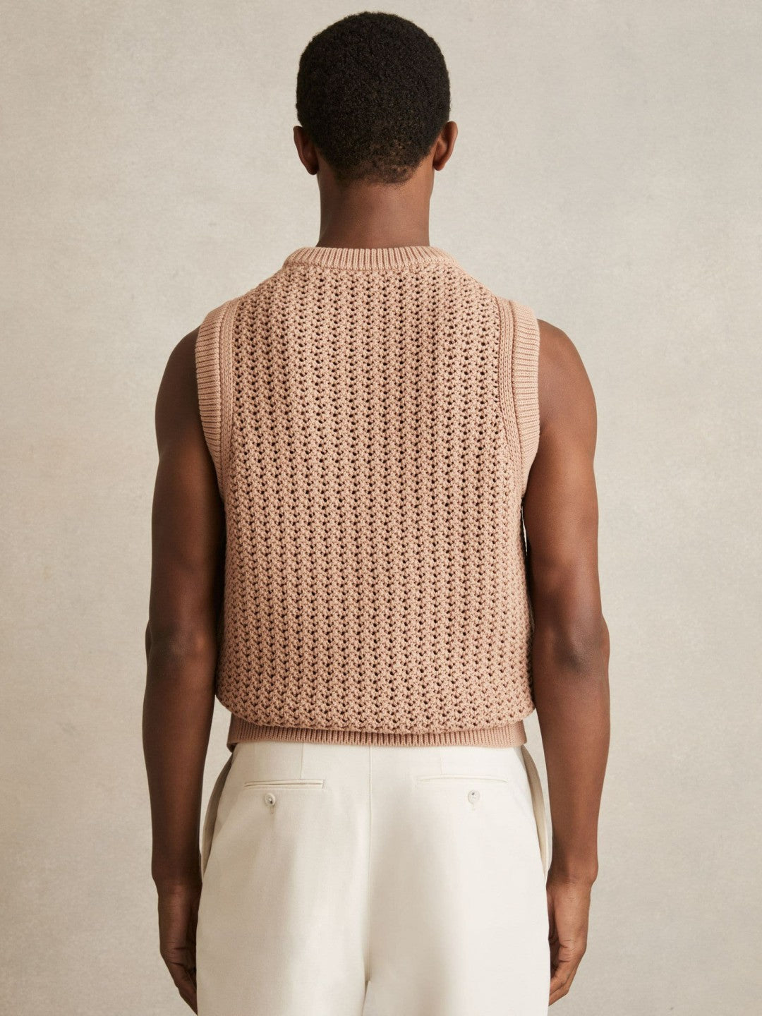 Cotton-Blend Crochet Vest Soft Camel | Mens