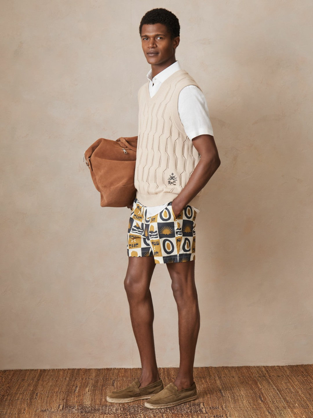| Ché Sunset-Print Swim Shorts Olive Green | Mens