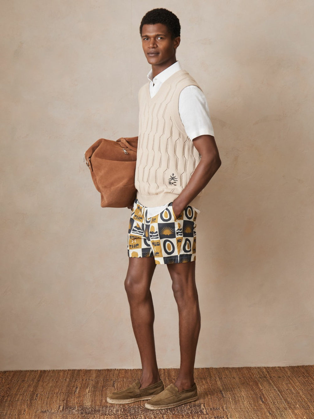 | Ché Sunset-Print Swim Shorts Olive Green | Mens