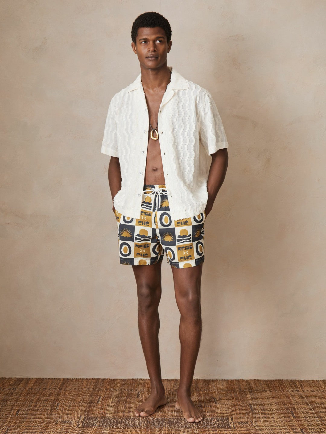 | Ché Sunset-Print Swim Shorts Olive Green | Mens