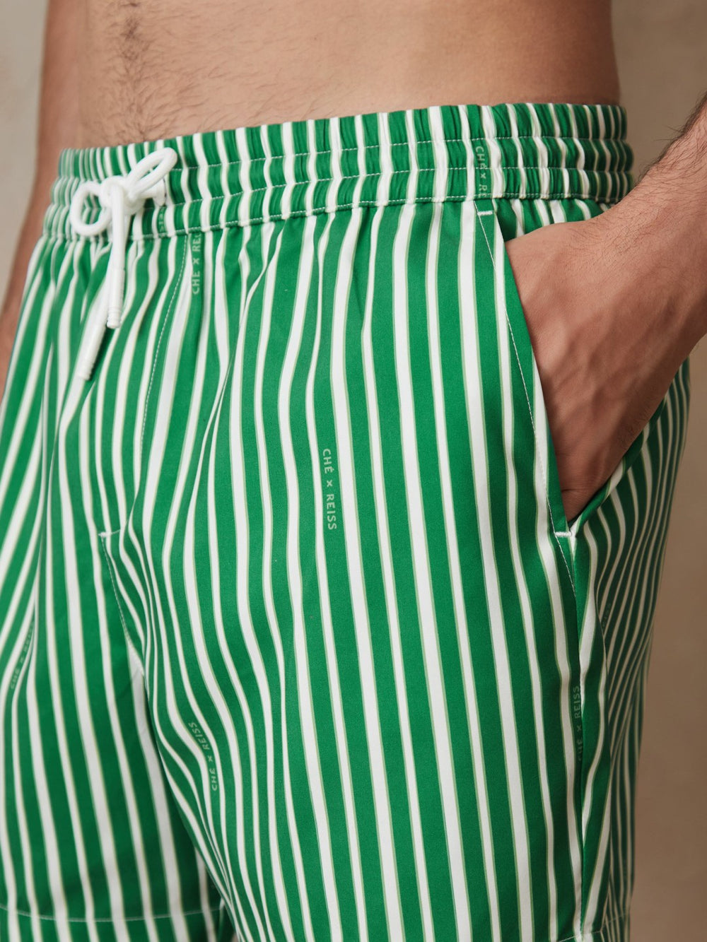 | Ché Stripe Swim Shorts Green/White | Mens