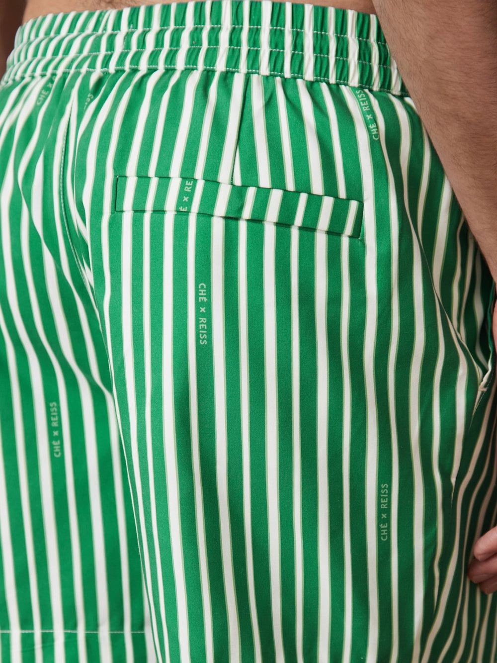 | Ché Stripe Swim Shorts Green/White | Mens