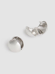 Polished Ball Huggie Earrings Silver Tone | Womens