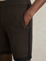 Cotton-Blend Crochet Shorts Chocolate/Navy | Mens
