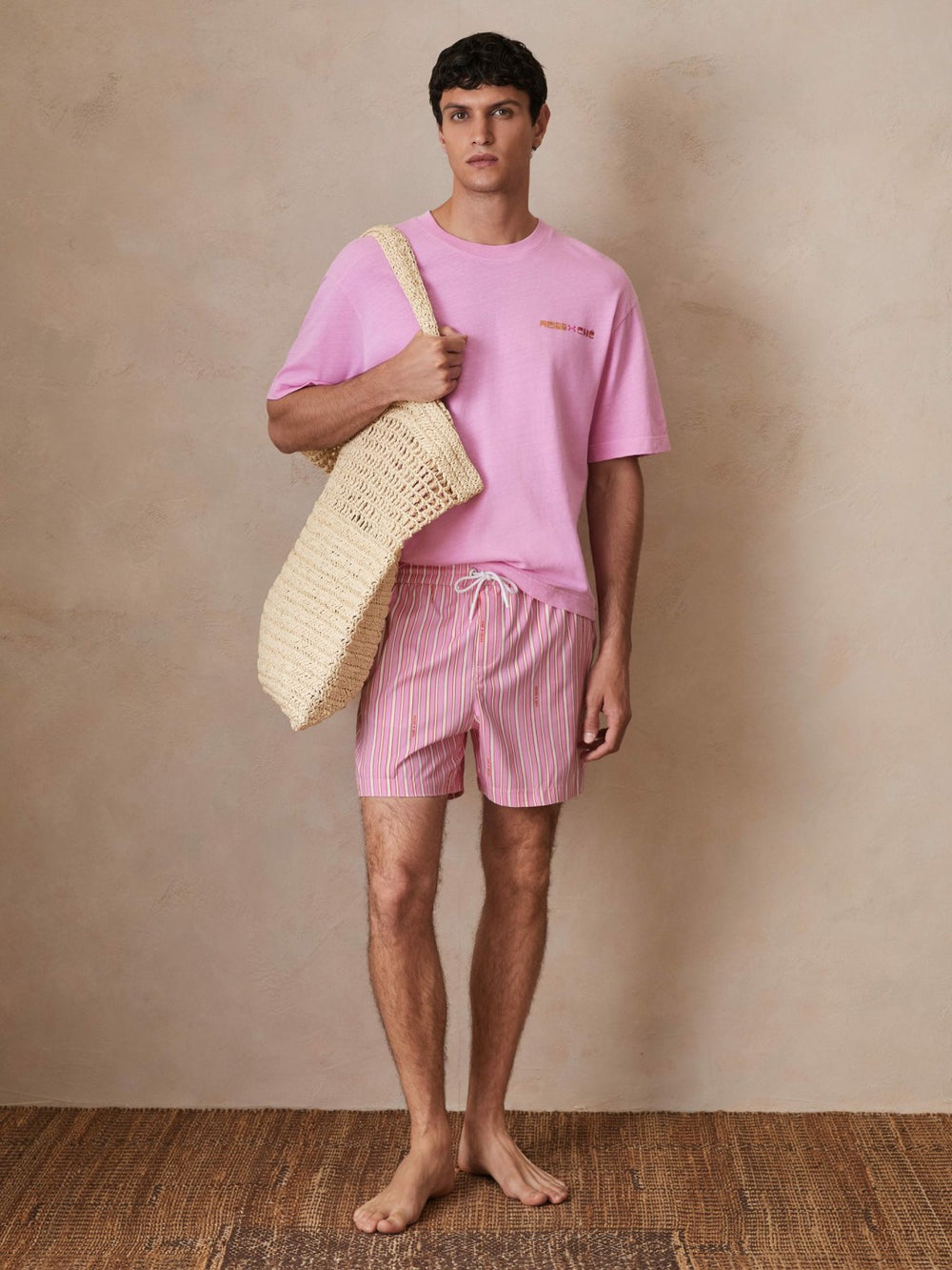 | Ché Stripe Swim Shorts Pink/White | Mens