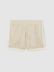 Cotton-Blend Crochet Shorts Taupe/Off White | Mens