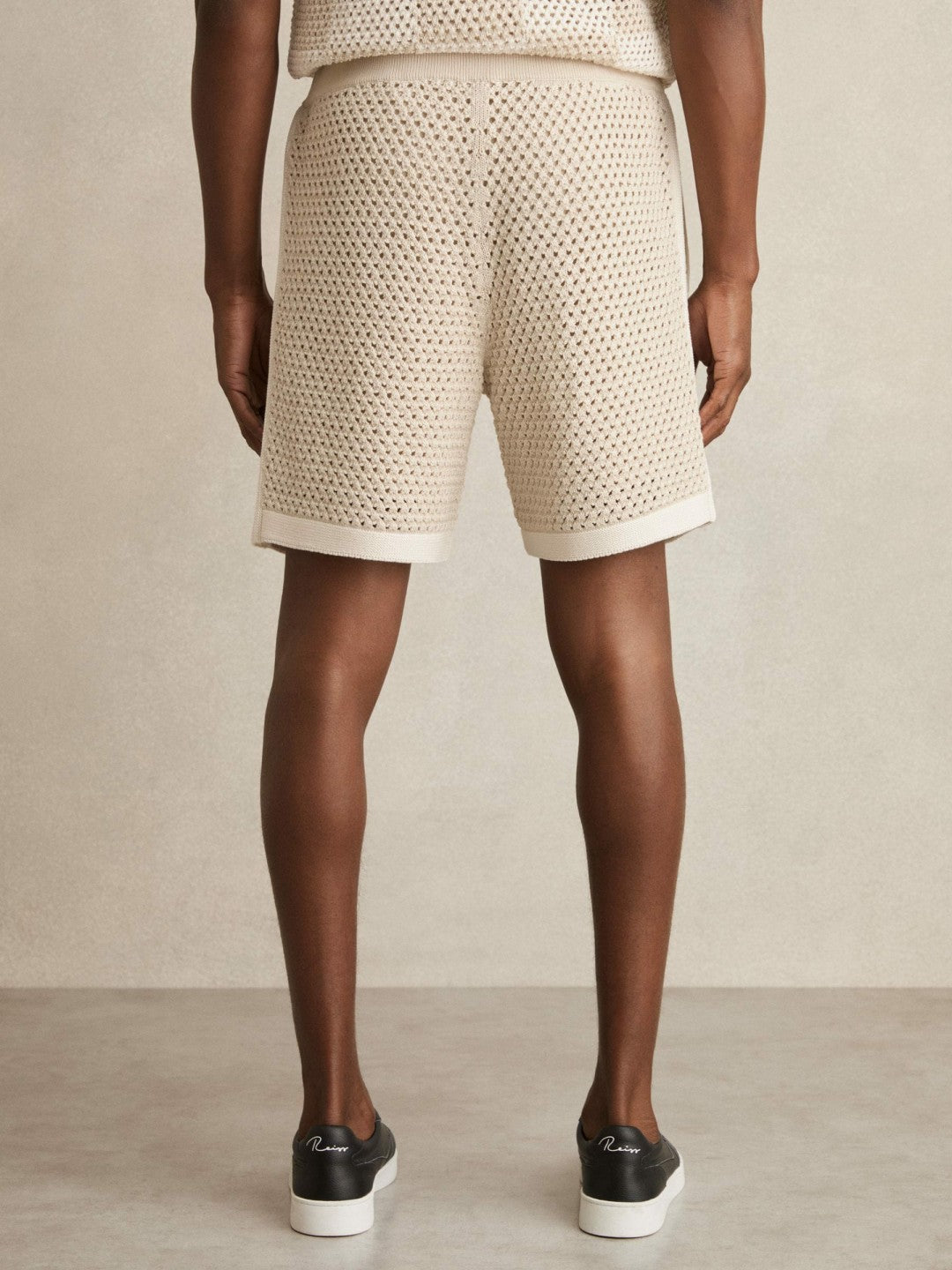 Cotton-Blend Crochet Shorts Taupe/Off White | Mens