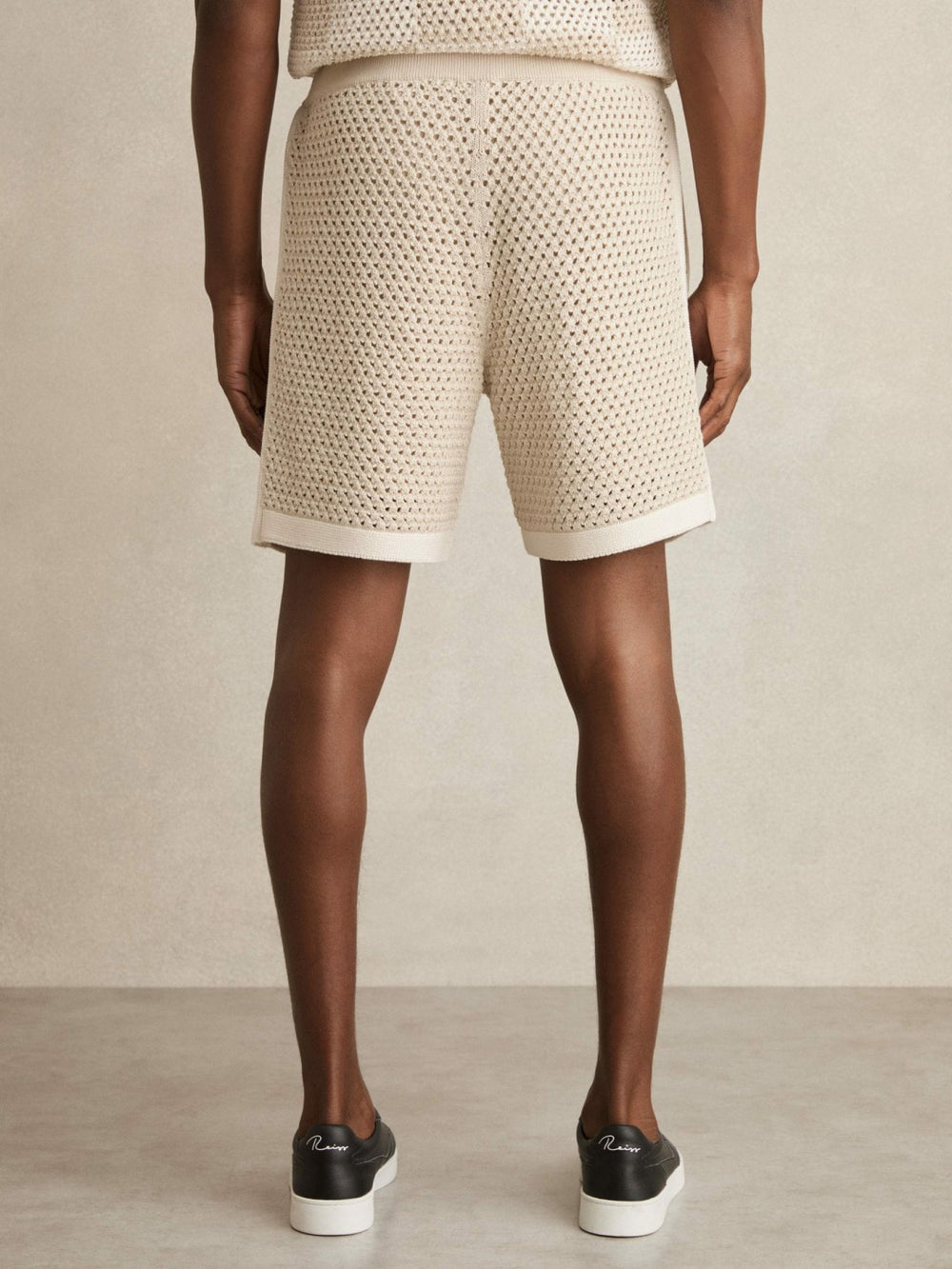 Cotton-Blend Crochet Shorts Taupe/Off White | Mens