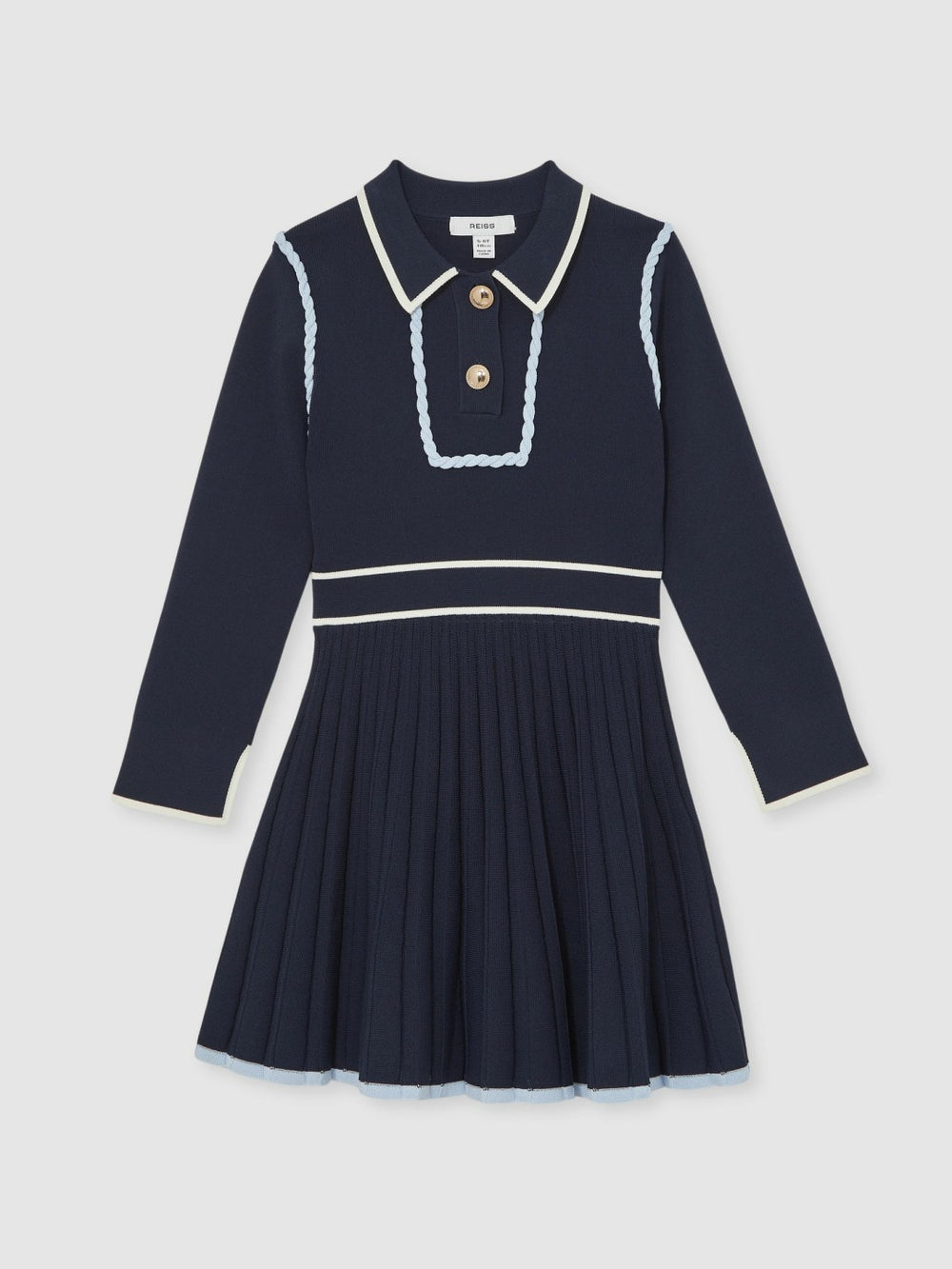 13-14 yrs Piped Knitted Skater Dress Navy | Children