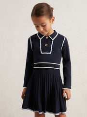 3-9 yrs Piped Knitted Skater Dress Navy | Children