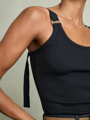 Stretch-Cotton D-Ring Strap Vest Navy | Womens