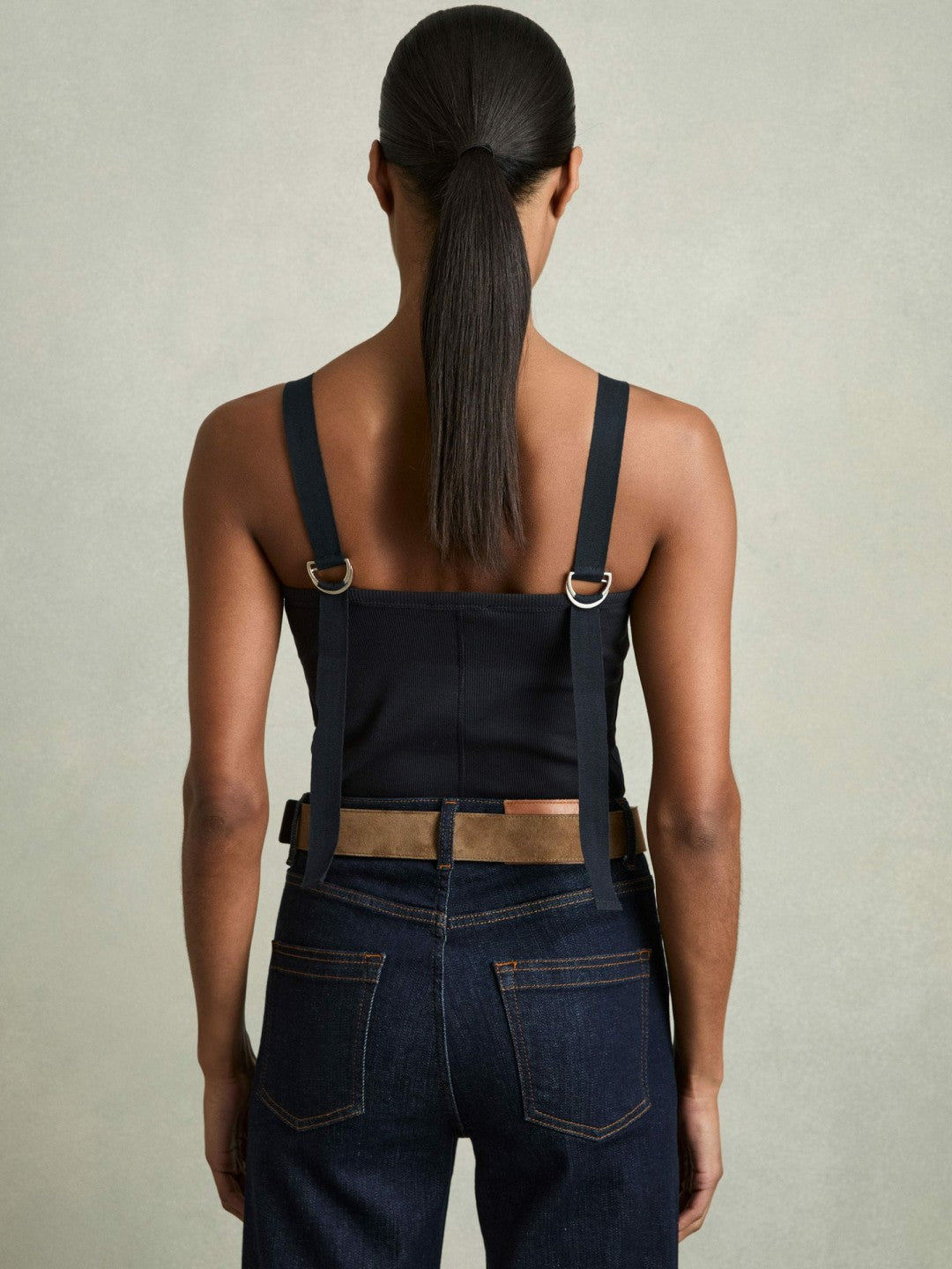 Stretch-Cotton D-Ring Strap Vest Navy | Womens