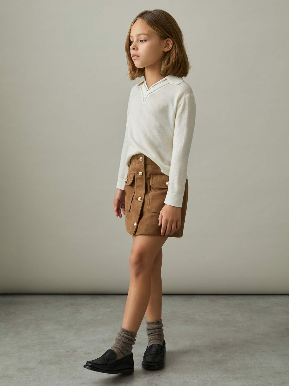 4-9 yrs Suede Flap Pocket Skirt Tan | Children