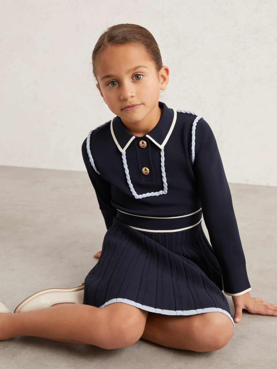 9-13 yrs Piped Knitted Skater Dress Navy | Children