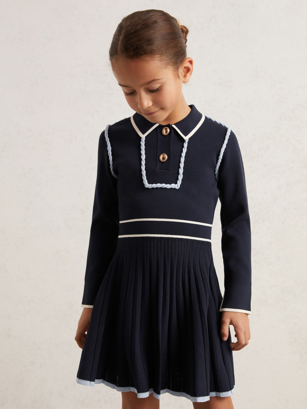 9-13 yrs Piped Knitted Skater Dress Navy | Children
