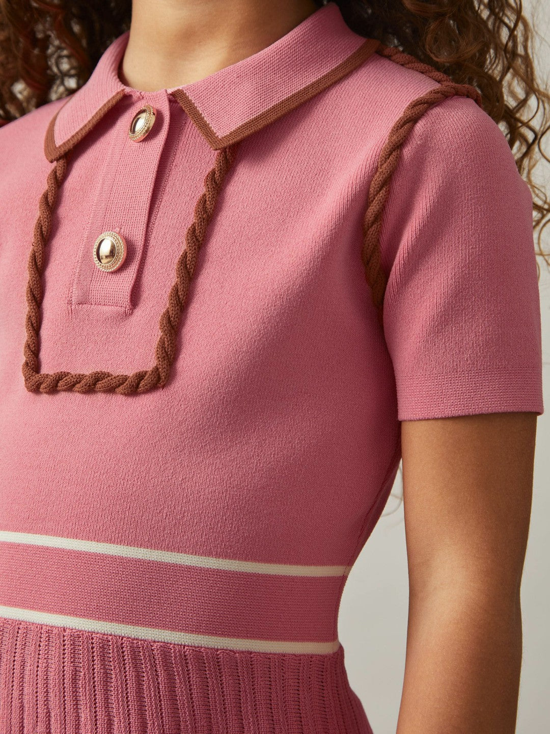 13-14 yrs Twist-Piped Knitted Dress Pink | Children