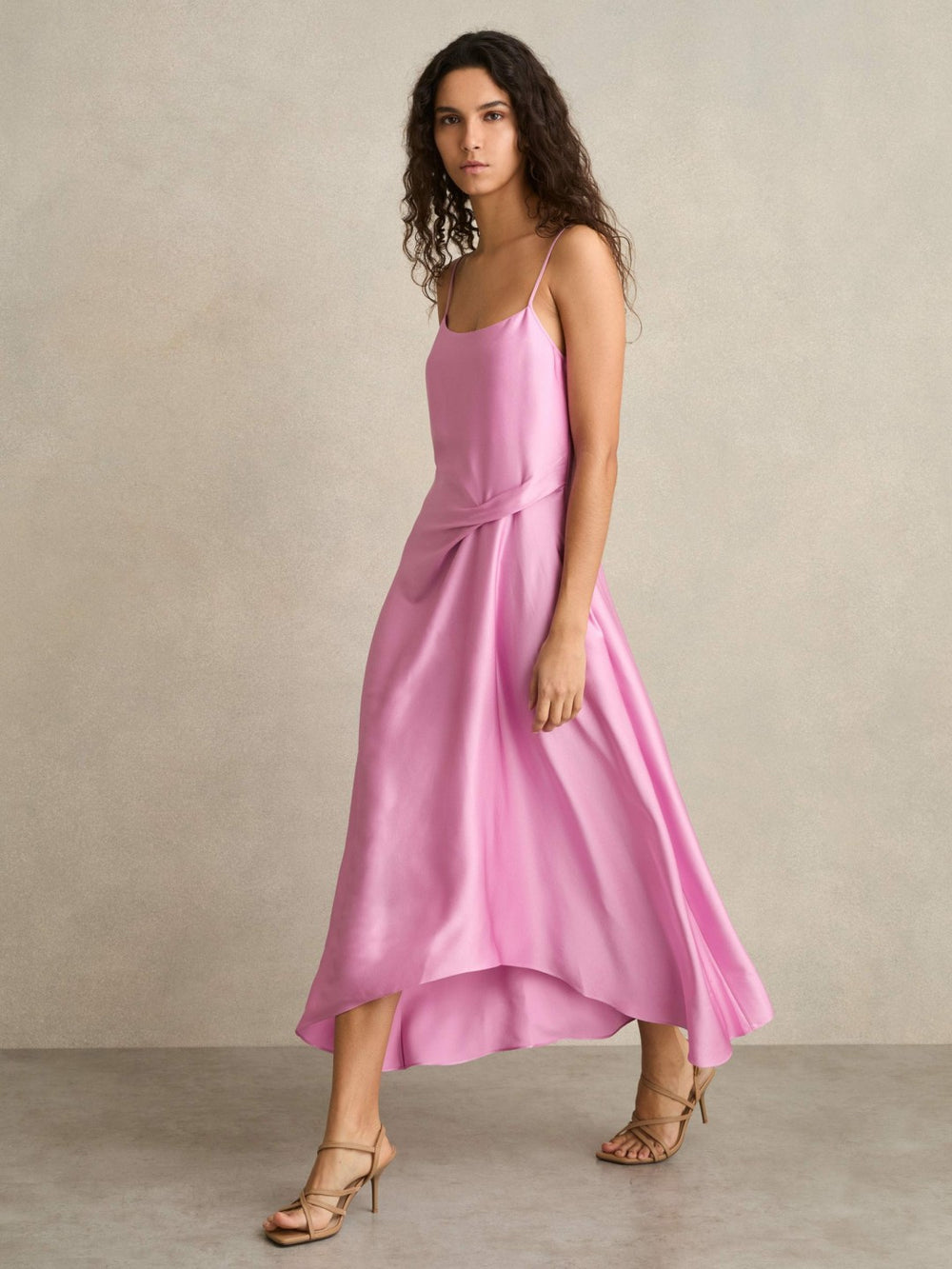 Satin Drape-Detail Slip Dress Pink | Womens