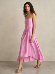 Satin Drape-Detail Slip Dress Pink | Womens