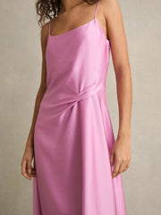 Satin Drape-Detail Slip Dress Pink | Womens