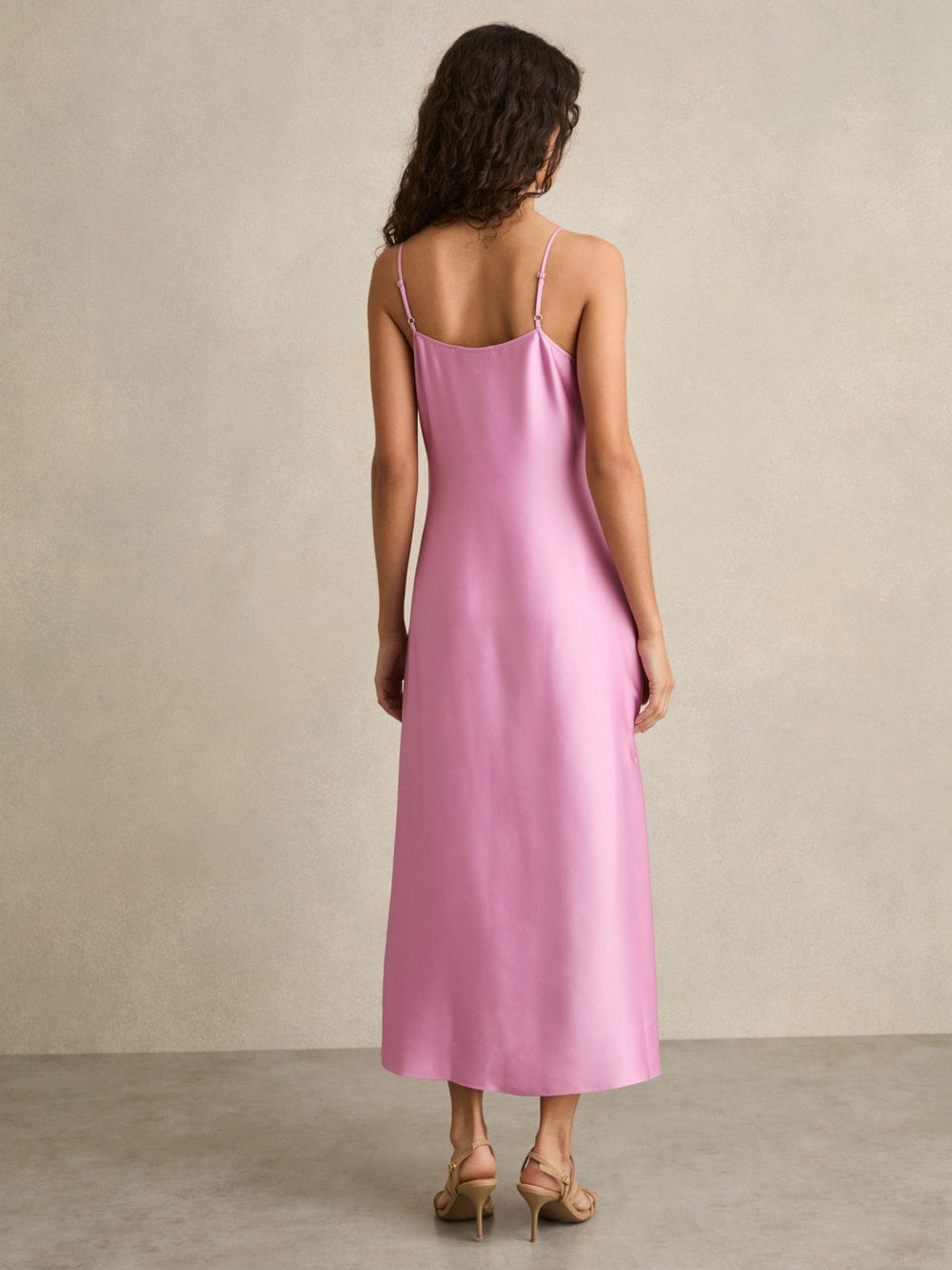 Satin Drape-Detail Slip Dress Pink | Womens