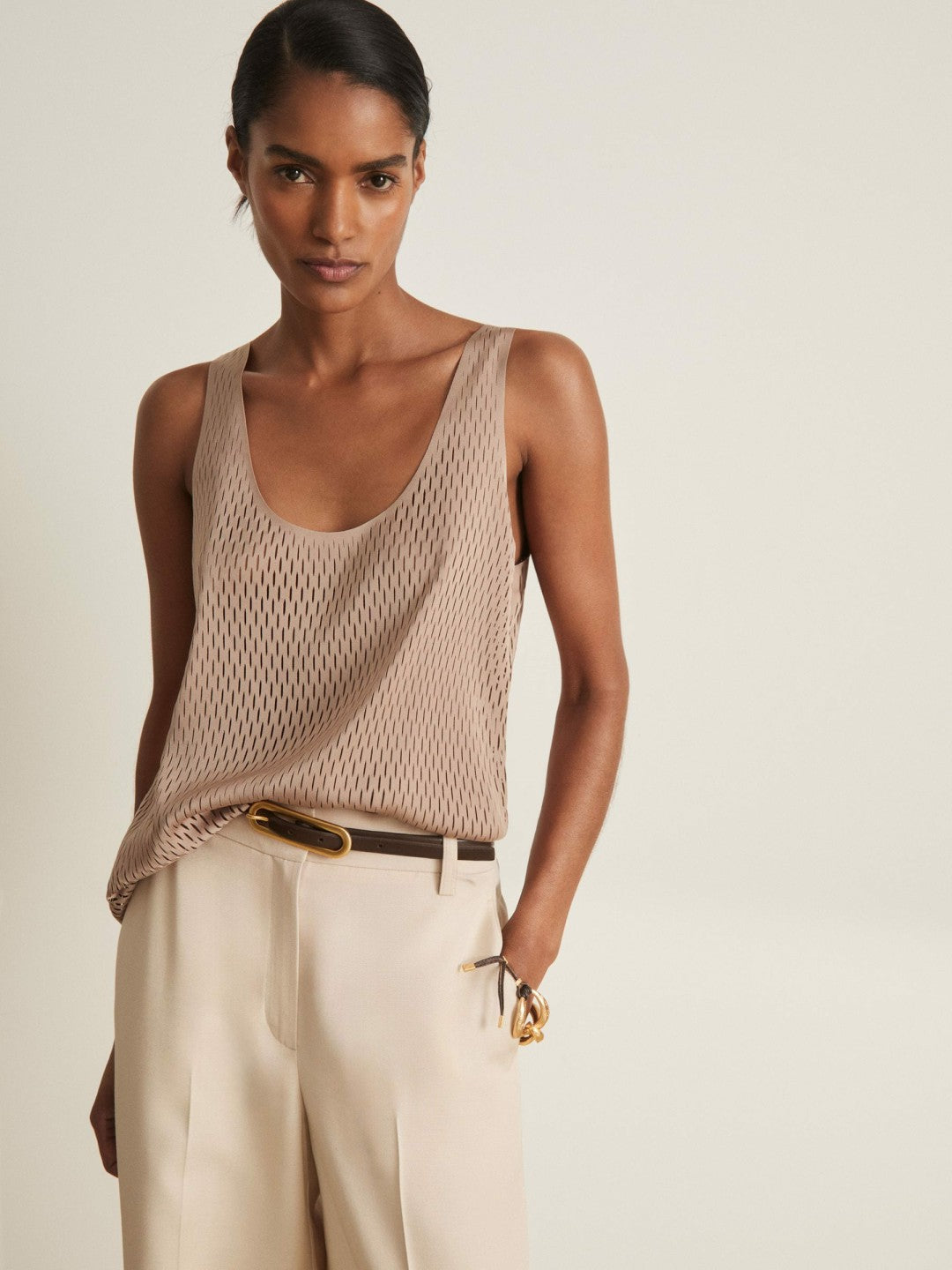 Atelier Laser-Cut Vest Top Taupe | Womens