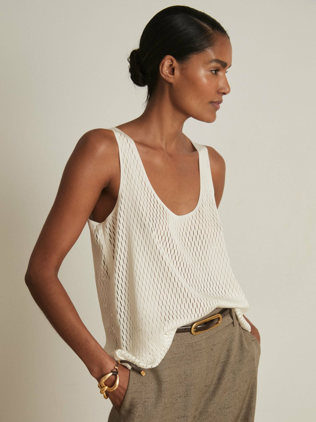 Atelier Laser-Cut Vest Top Cream | Womens