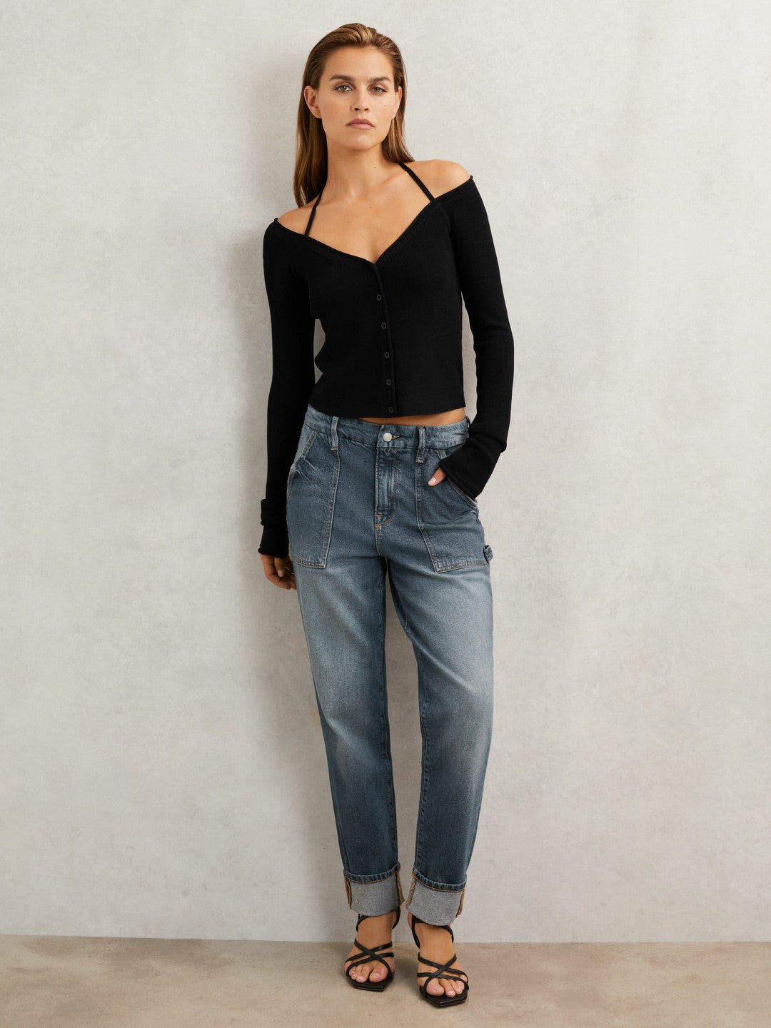 Good American Cuffed Straight-Leg Jeans Indigo | Womens