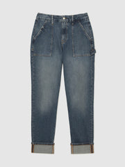 Good American Cuffed Straight-Leg Jeans Indigo | Womens