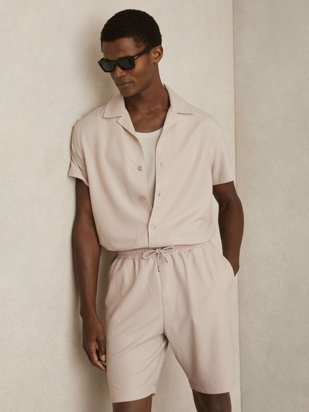 Textured-Knit Cuban-Collar Shirt Champagne | Mens