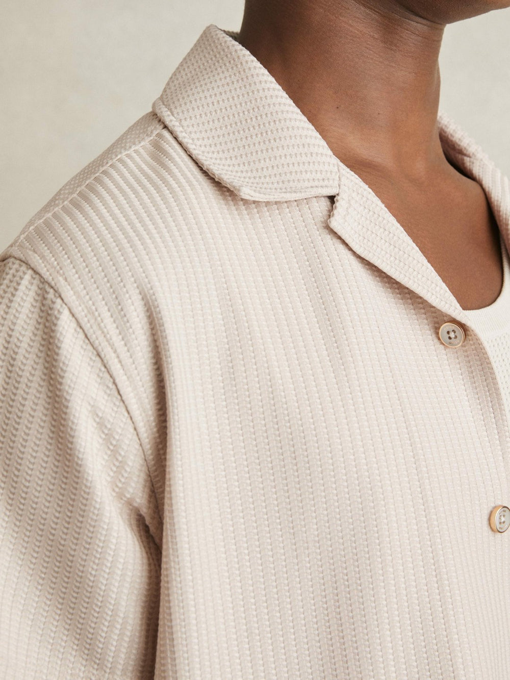 Textured-Knit Cuban-Collar Shirt Champagne | Mens