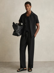 Textured-Knit Cuban-Collar Shirt Black | Mens